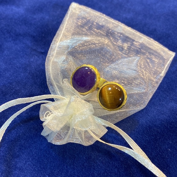 May Kathryn Design Unique 2 Stone Gold Tone Ring. Size 8. 2 Natural Gemstones. - Picture 13 of 17